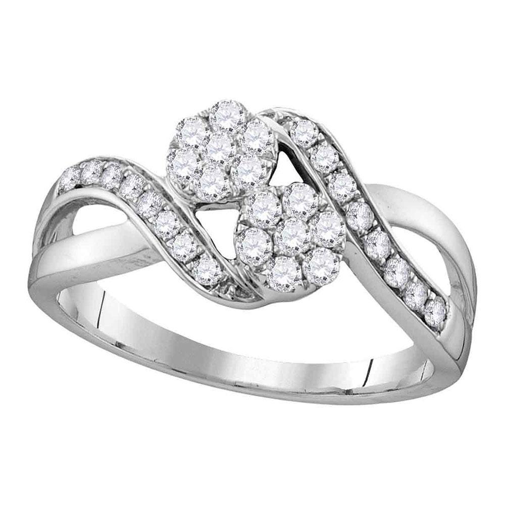 GND Engagement Bridal Ring 14kt White Gold Round Diamond 2-stone Bridal Wedding Engagement Ring 1/2 Cttw