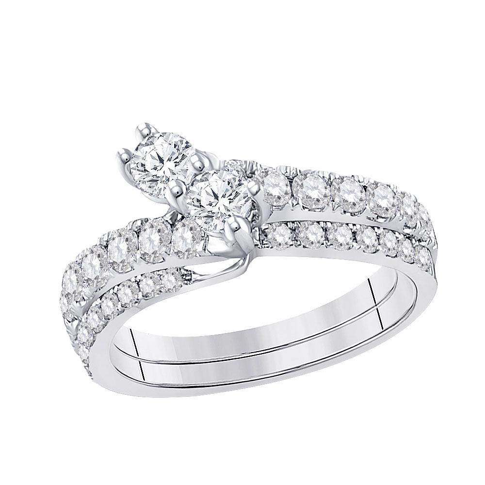 GND Engagement Bridal Ring 14kt White Gold Round Diamond 2-stone Bridal Wedding Engagement Ring 3/4 Cttw