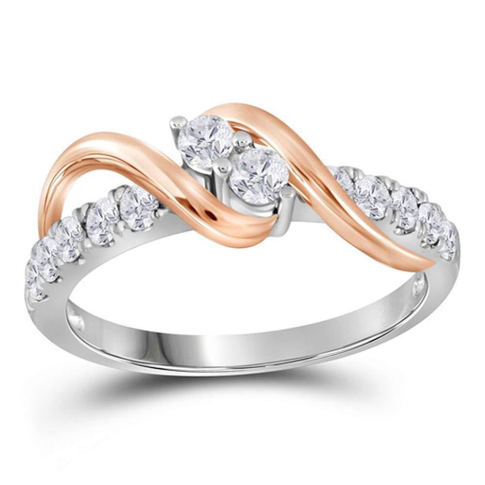 GND Engagement Bridal Ring 14kt White Gold Round Diamond 2-stone Bridal Wedding Engagement Ring 3/4 Cttw