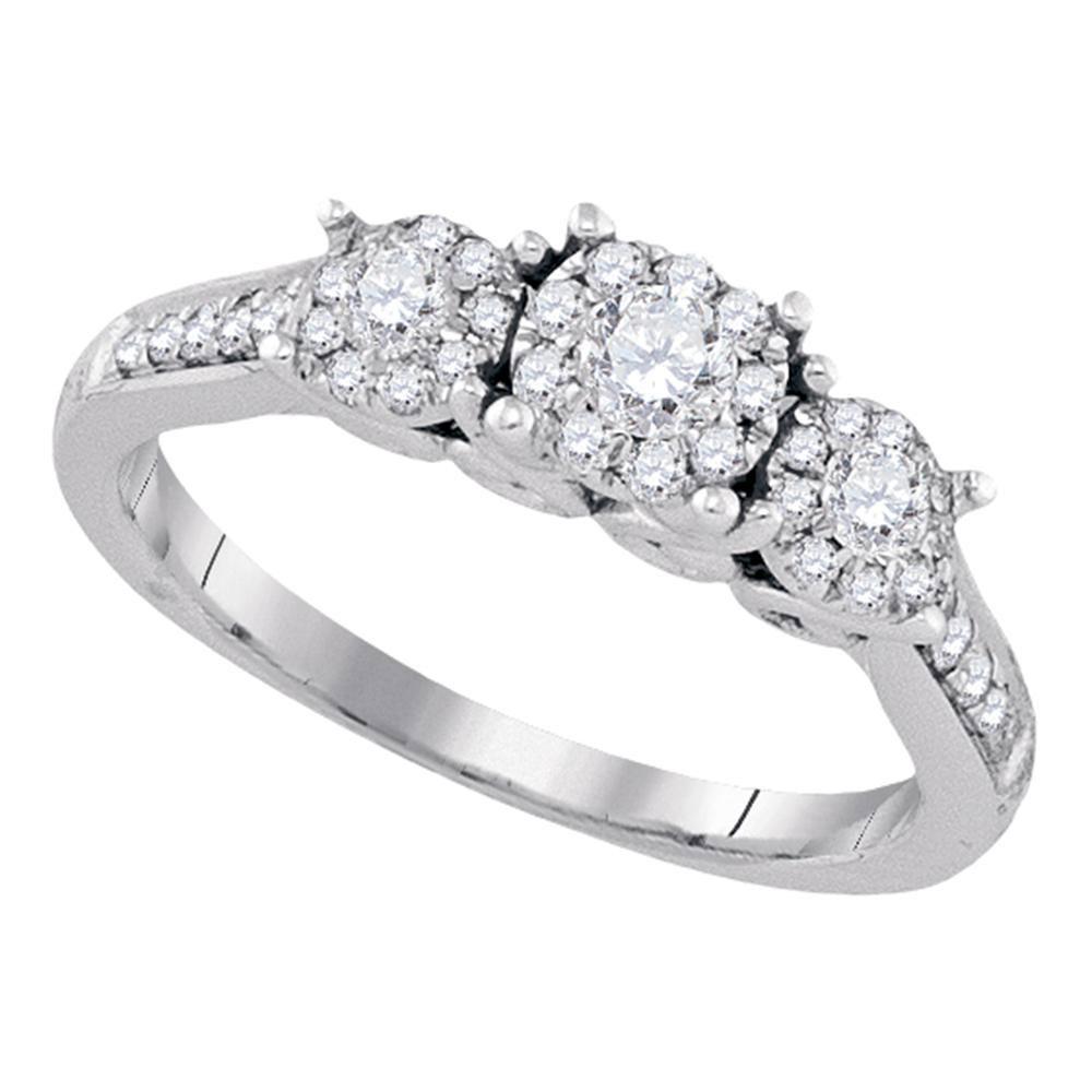GND Engagement Bridal Ring 14kt White Gold Round Diamond 3-stone Bridal Wedding Engagement Ring 1/2 Cttw