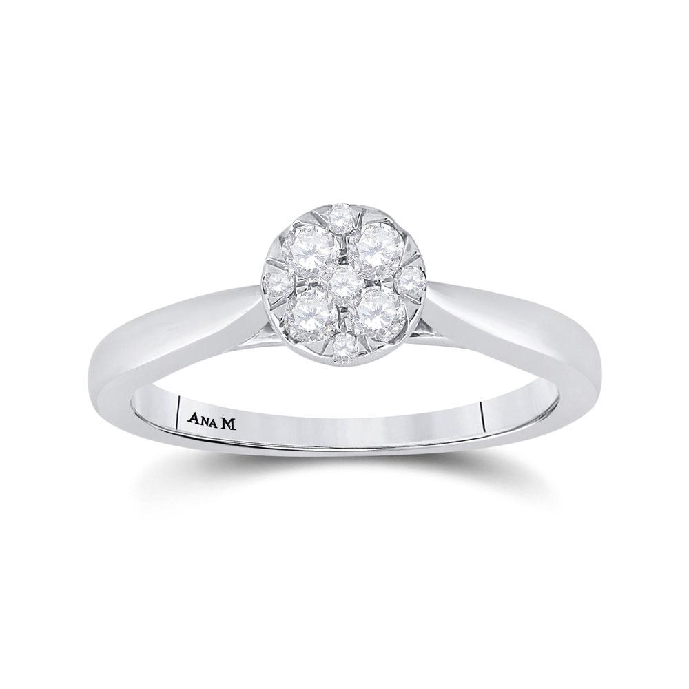 GND Engagement Bridal Ring 14kt White Gold Round Diamond Cluster Bridal Wedding Engagement Ring 1/4 Cttw