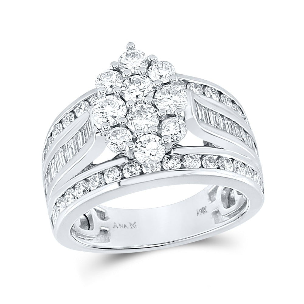 GND Engagement Bridal Ring 14kt White Gold Round Diamond Cluster Bridal Wedding Engagement Ring 2 Cttw