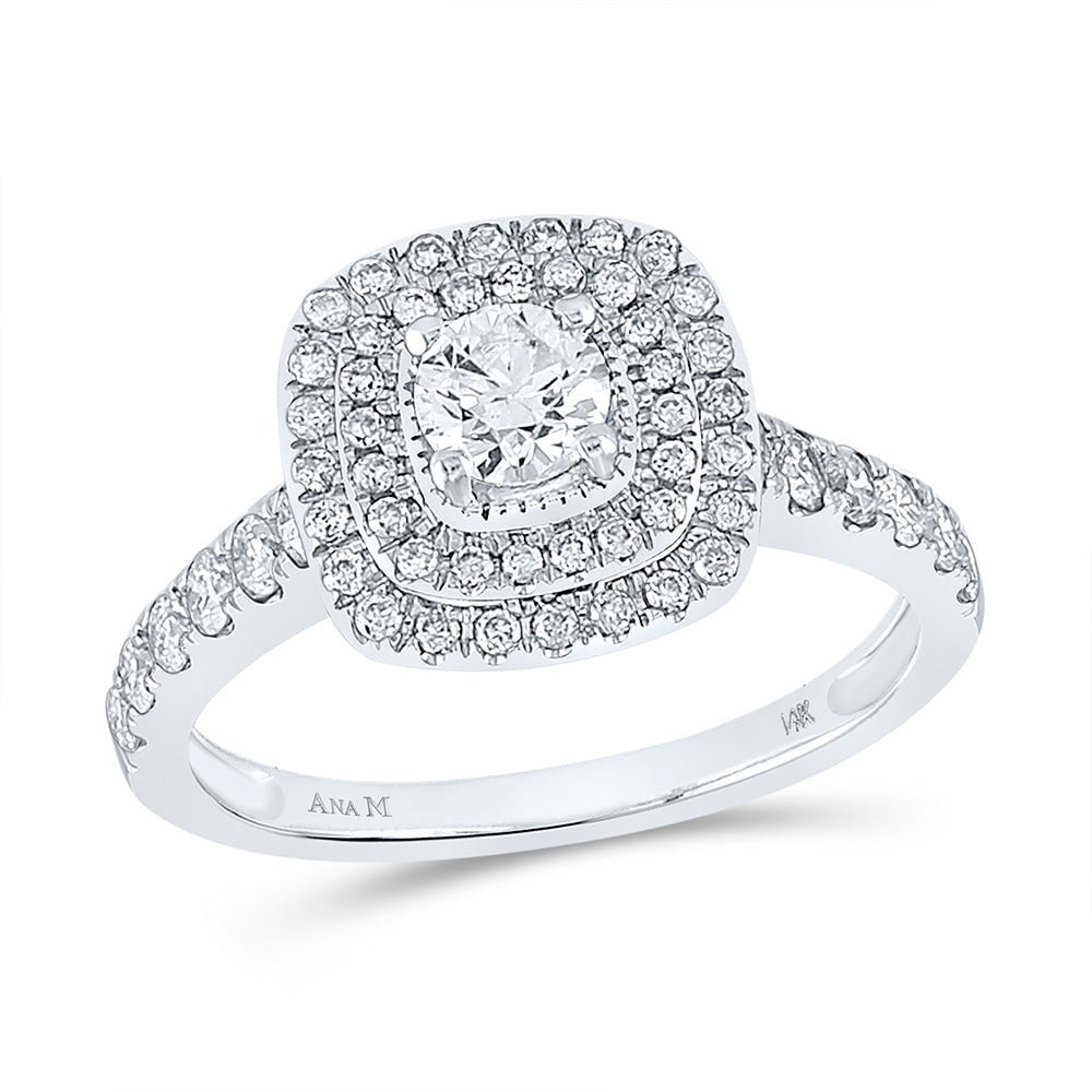 GND Engagement Bridal Ring 14kt White Gold Round Diamond Halo Bridal Wedding Engagement Ring 1 Cttw