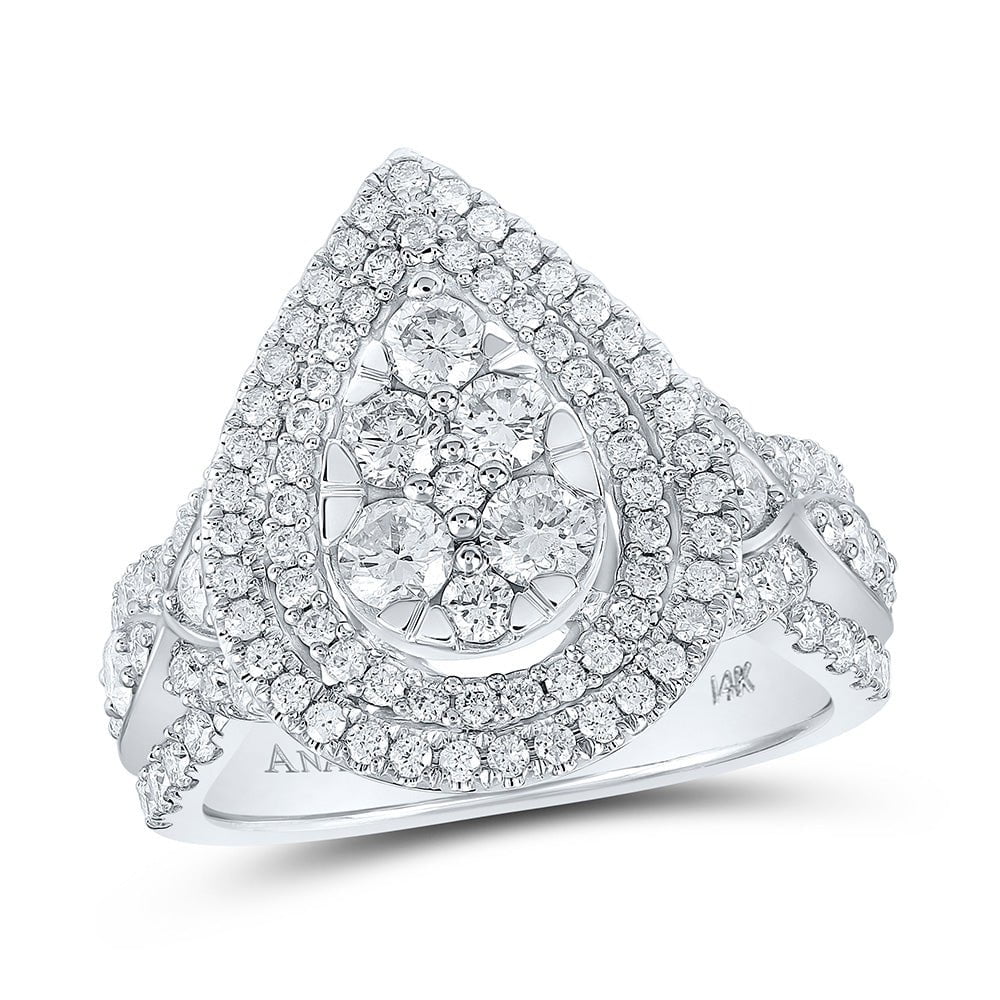 GND Engagement Bridal Ring 14kt White Gold Round Diamond Tear Bridal Wedding Engagement Ring 1-1/2 Cttw