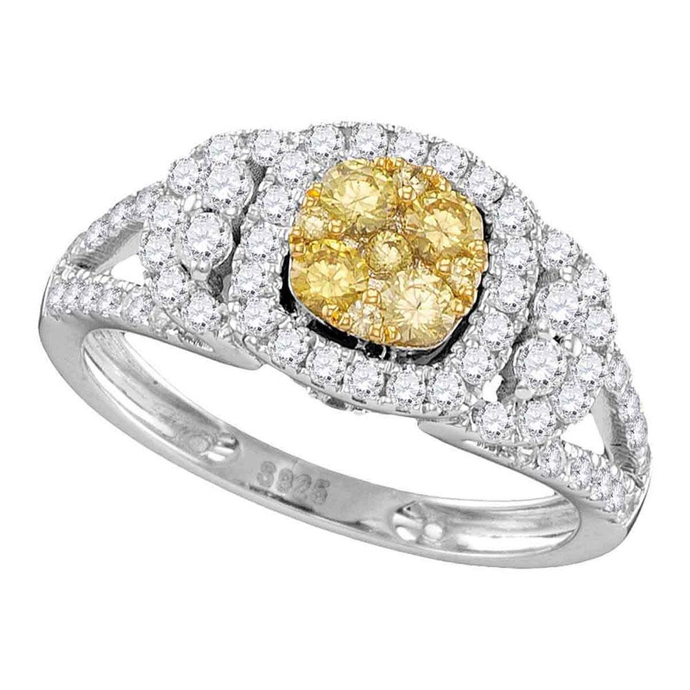 GND Engagement Bridal Ring 14kt White Gold Round Yellow Diamond Cluster Bridal Wedding Engagement Ring 1-1/5 Cttw