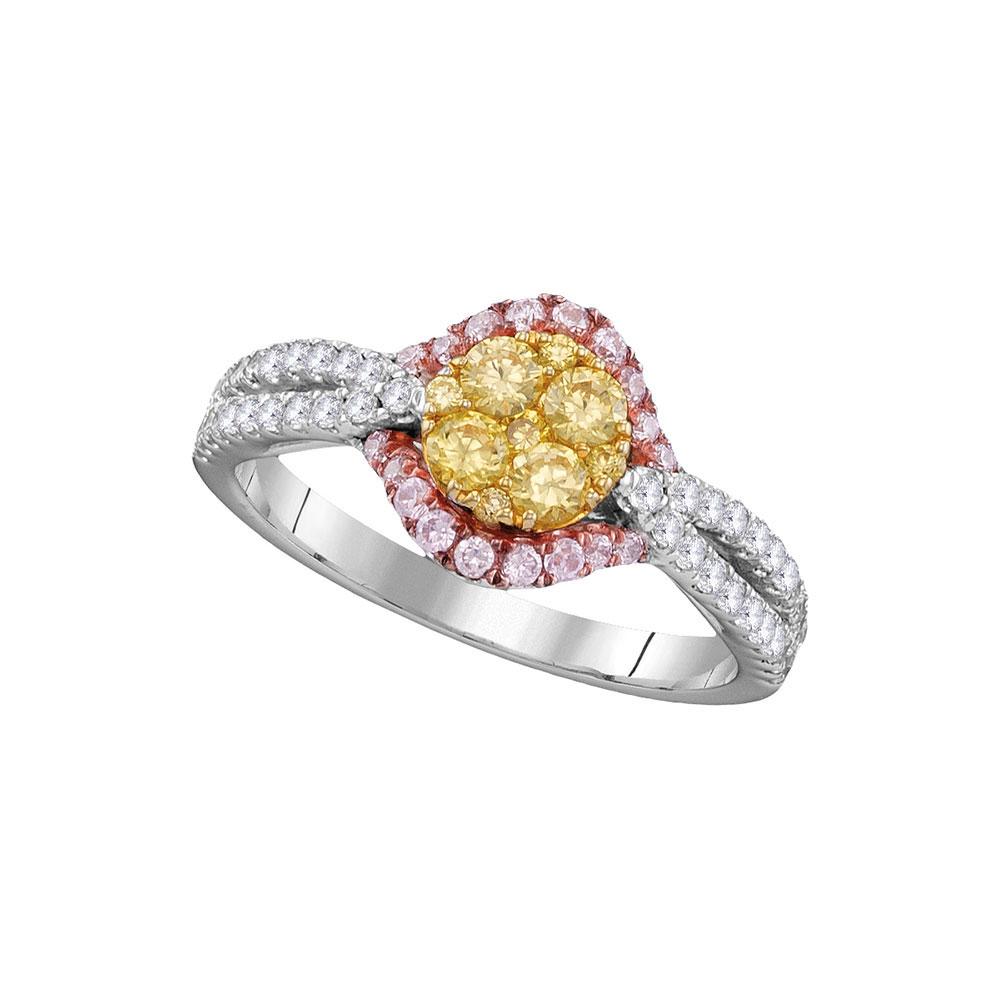GND Engagement Bridal Ring 14kt White Gold Round Yellow Diamond Cluster Bridal Wedding Engagement Ring 3/4 Cttw