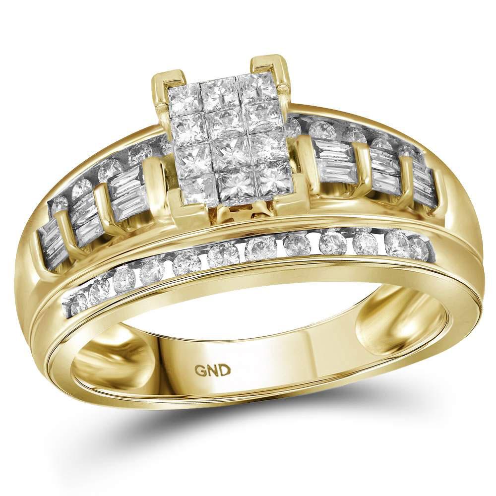 GND Engagement Bridal Ring 14kt Yellow Gold Princess Diamond Cluster Bridal Wedding Engagement Ring 1/2 Cttw