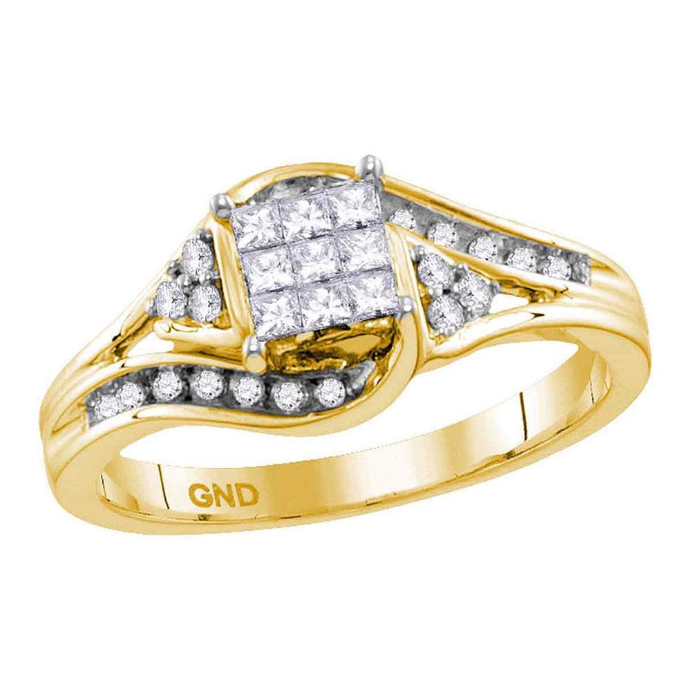 GND Engagement Bridal Ring 14kt Yellow Gold Princess Diamond Cluster Bridal Wedding Engagement Ring 1/3 Cttw