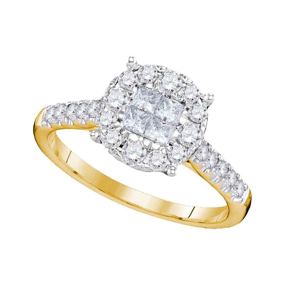 GND Engagement Bridal Ring 14kt Yellow Gold Princess Round Diamond Cluster Bridal Wedding Engagement Ring 3/4 Cttw