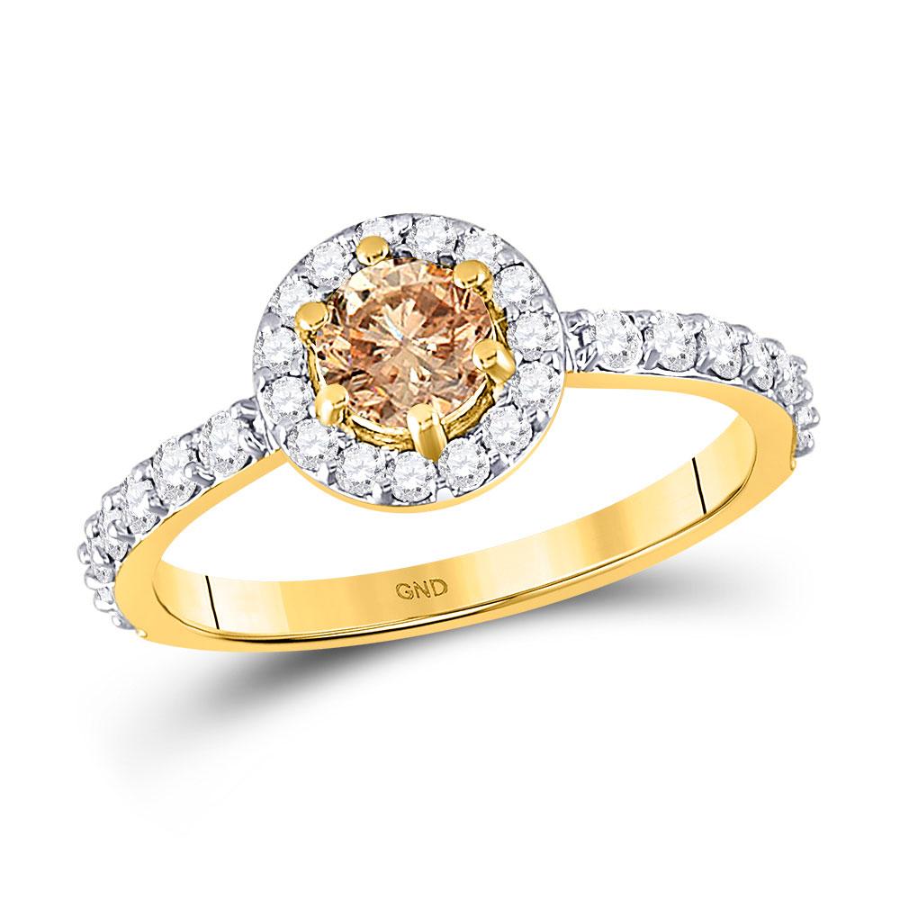 GND Engagement Bridal Ring 14kt Yellow Gold Round Brown Diamond Solitaire Bridal Wedding Engagement Ring 1 Cttw