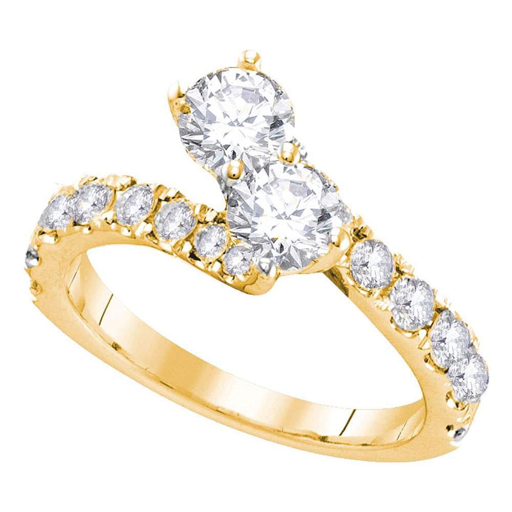 GND Engagement Bridal Ring 14kt Yellow Gold Round Diamond 2-stone Bridal Wedding Engagement Ring 1-1/2 Cttw