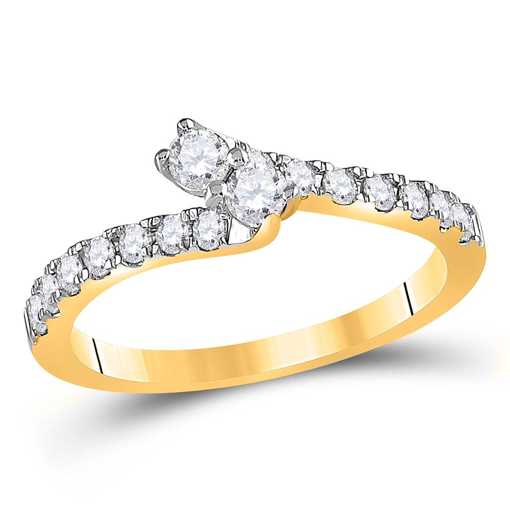 GND Engagement Bridal Ring 14kt Yellow Gold Round Diamond 2-stone Bridal Wedding Engagement Ring 1/2 Cttw