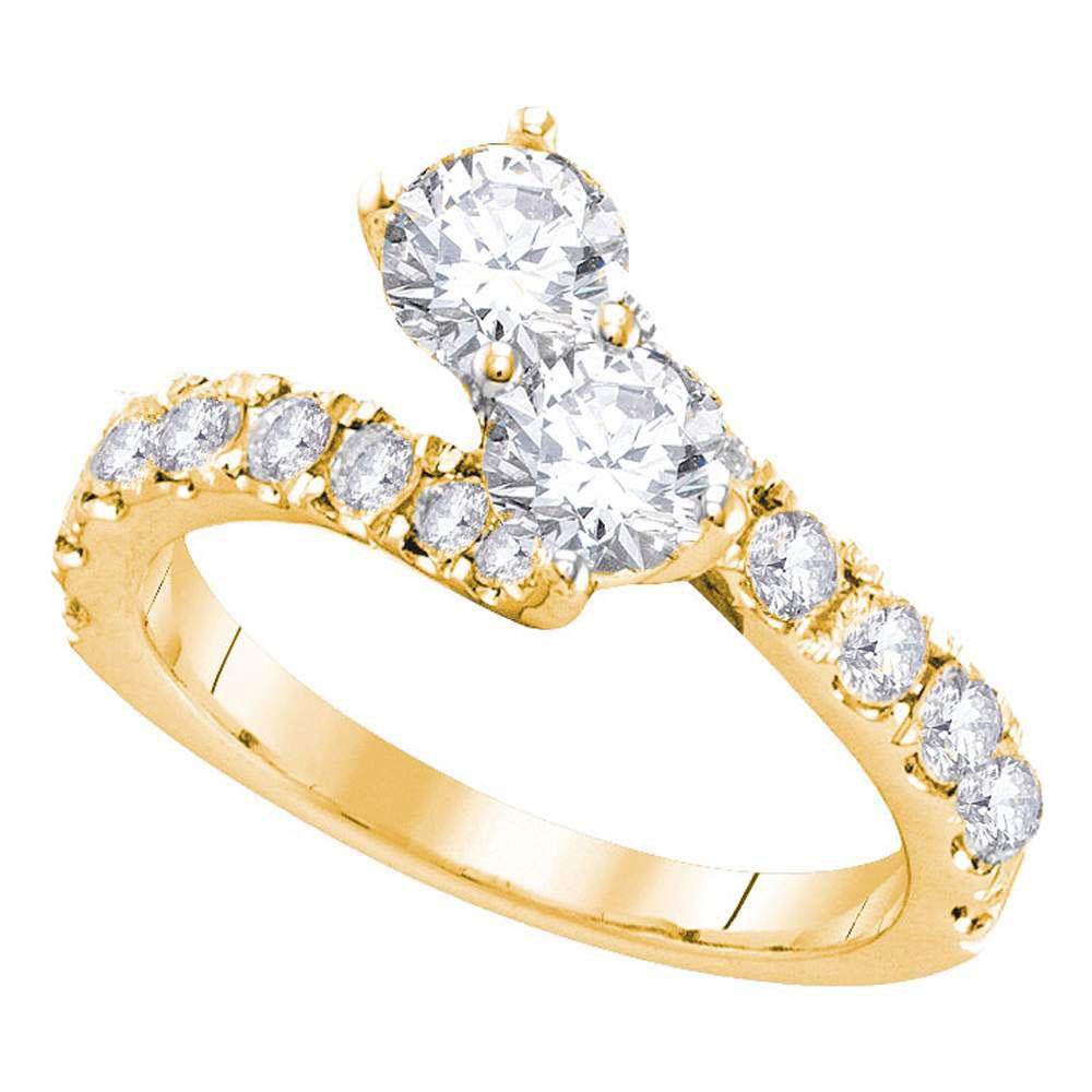 GND Engagement Bridal Ring 14kt Yellow Gold Round Diamond 2-stone Bridal Wedding Engagement Ring 1 Cttw