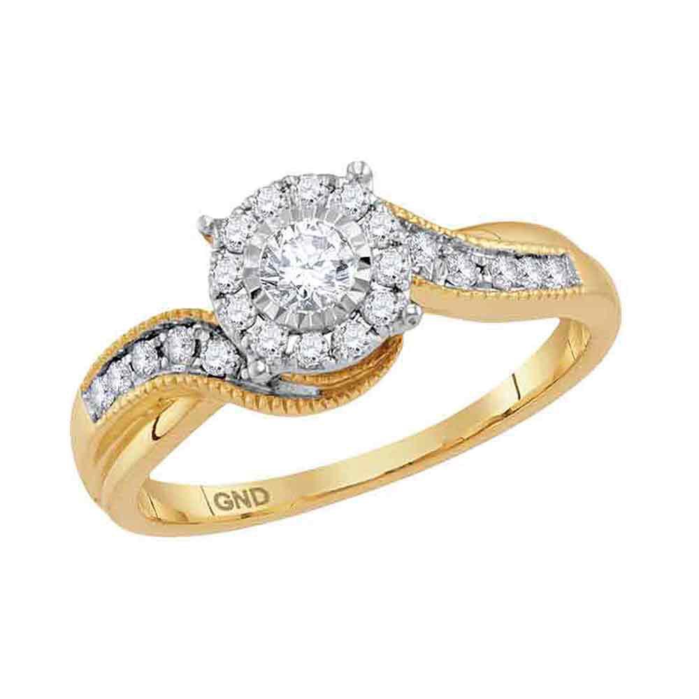 GND Engagement Bridal Ring 14kt Yellow Gold Round Diamond Cluster Bridal Wedding Engagement Ring 1/3 Cttw