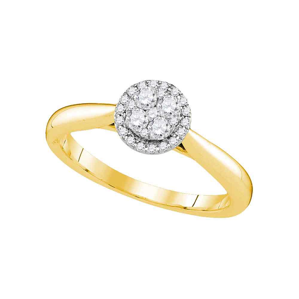 GND Engagement Bridal Ring 14kt Yellow Gold Round Diamond Cluster Bridal Wedding Engagement Ring 1/4 Cttw