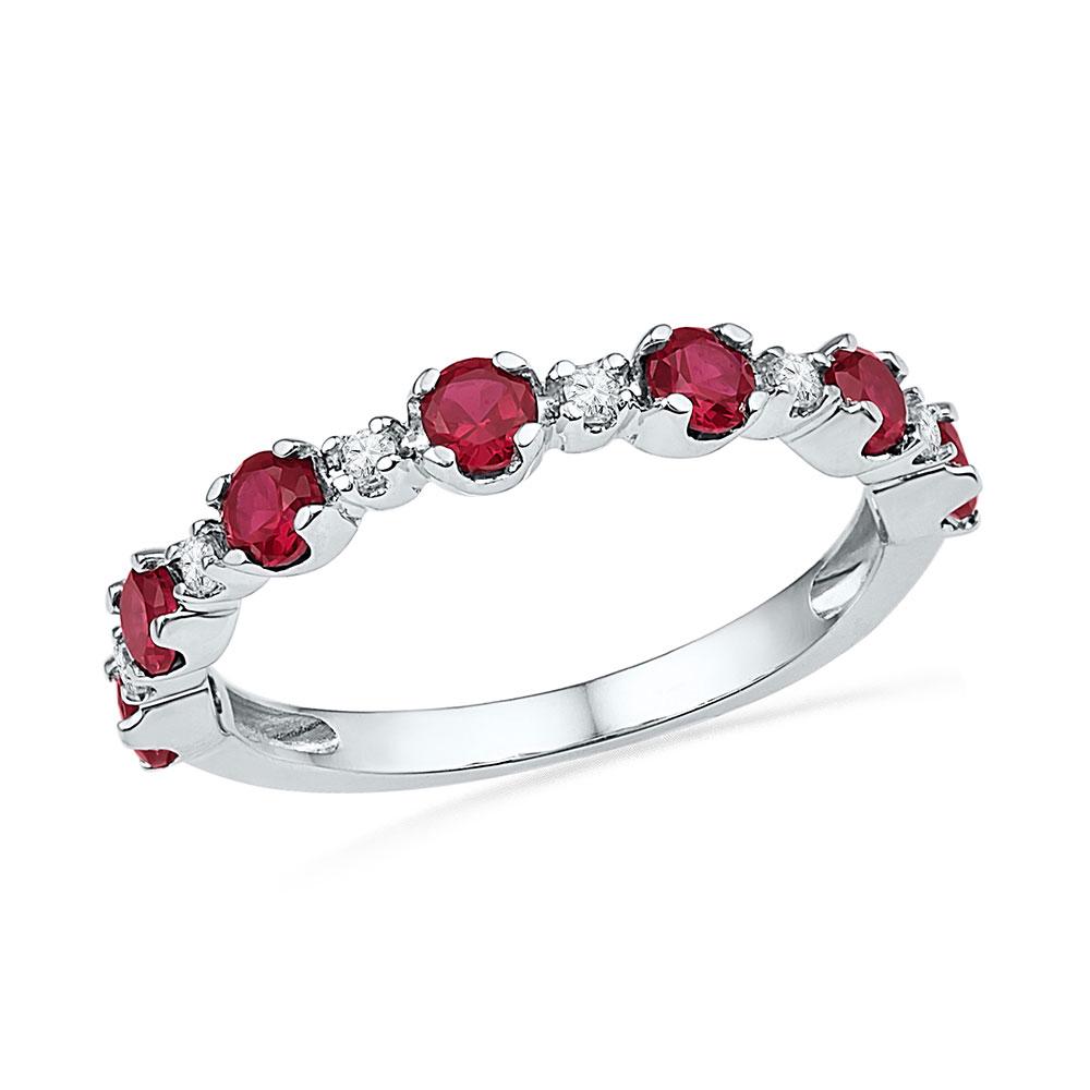 GND Gemstone Band 10kt White Gold Womens Round Lab-Created Ruby Band Ring 1 Cttw