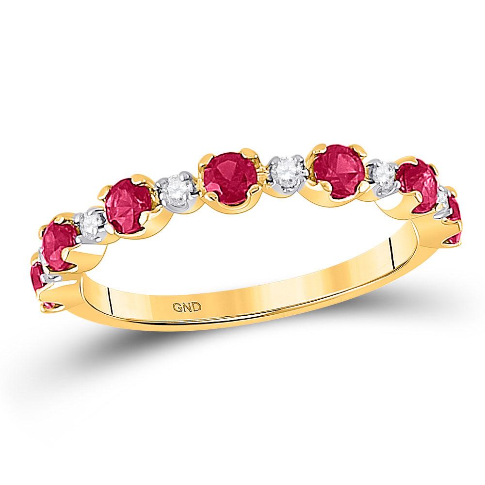 GND Gemstone Band 10kt Yellow Gold Womens Round Lab-Created Ruby Band Ring 1 Cttw