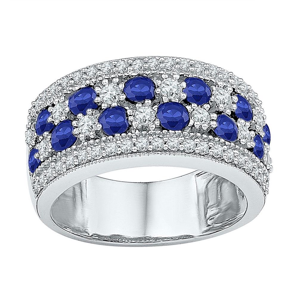 GND Gemstone Band Sterling Silver Womens Round Lab-Created Blue Sapphire Band Ring 2-3/8 Cttw