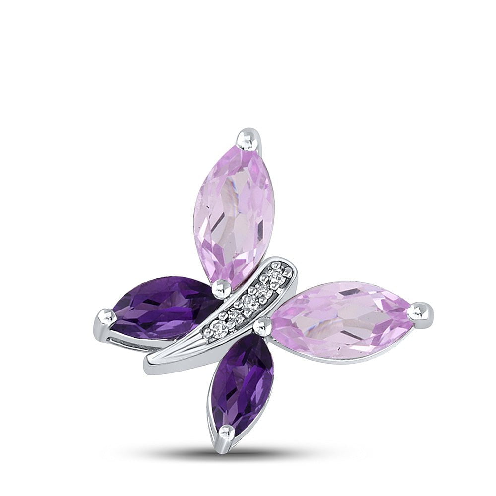 GND Gemstone Butterfly & Bug Pendant Sterling Silver Lab-Created Amethyst Pink Sapphire Butterfly Bug Pendant 2 Cttw