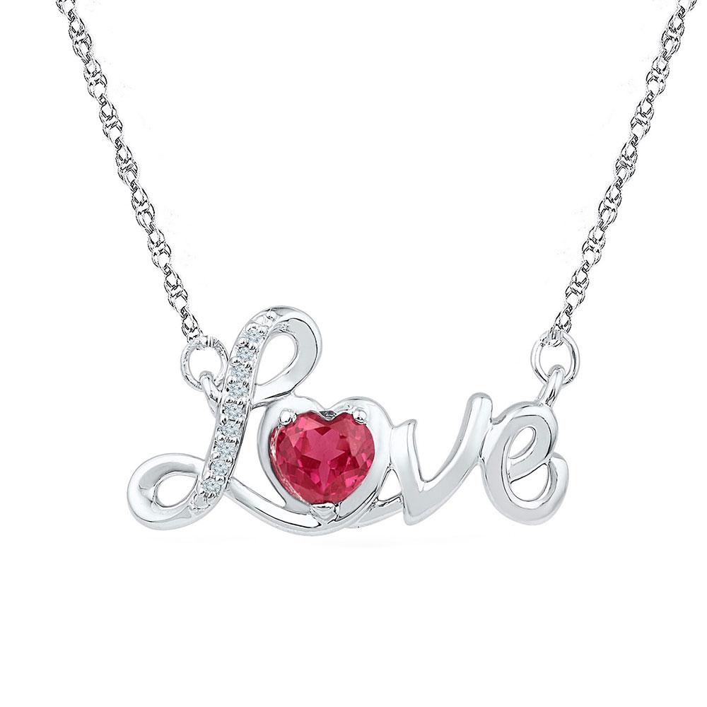 GND Gemstone Chain Necklace Sterling Silver Womens Round Lab-Created Ruby Love Heart Necklace 1/2 Cttw