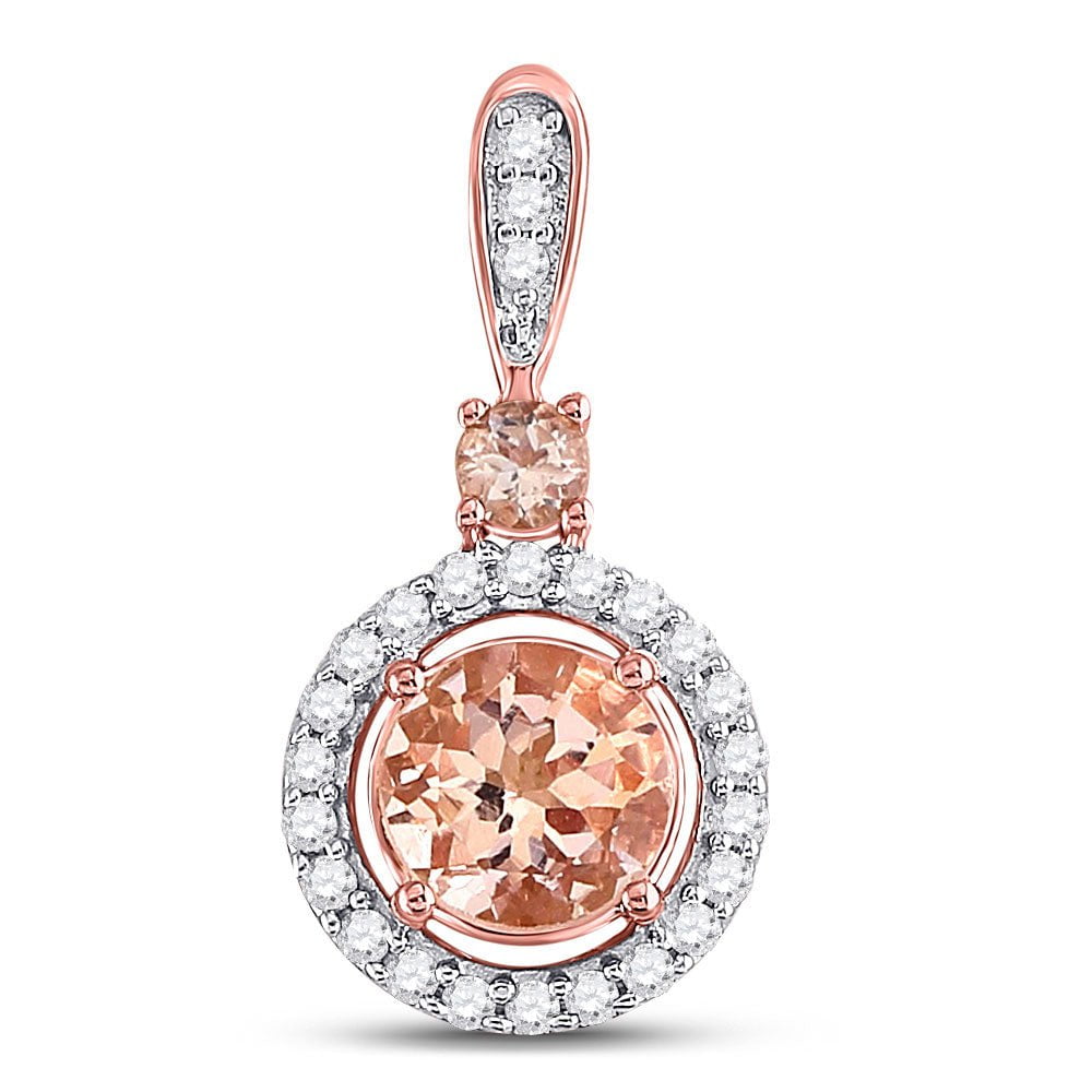 GND Gemstone Fashion Pendant 10kt Rose Gold Womens Round Morganite Diamond Solitaire Pendant 3/8 Cttw
