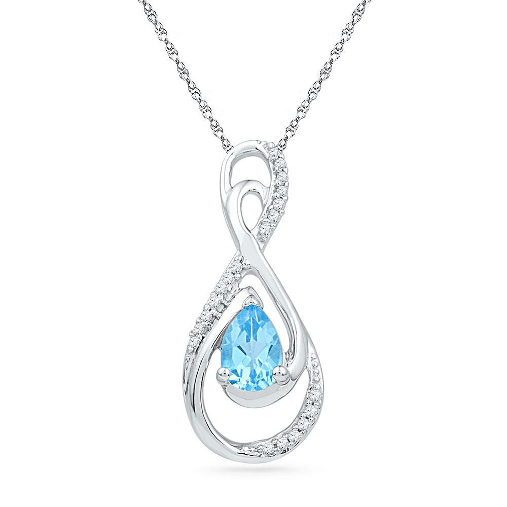 GND Gemstone Fashion Pendant 10kt White Gold Womens Oval Lab-Created Blue Topaz Solitaire Pendant 3/4 Cttw