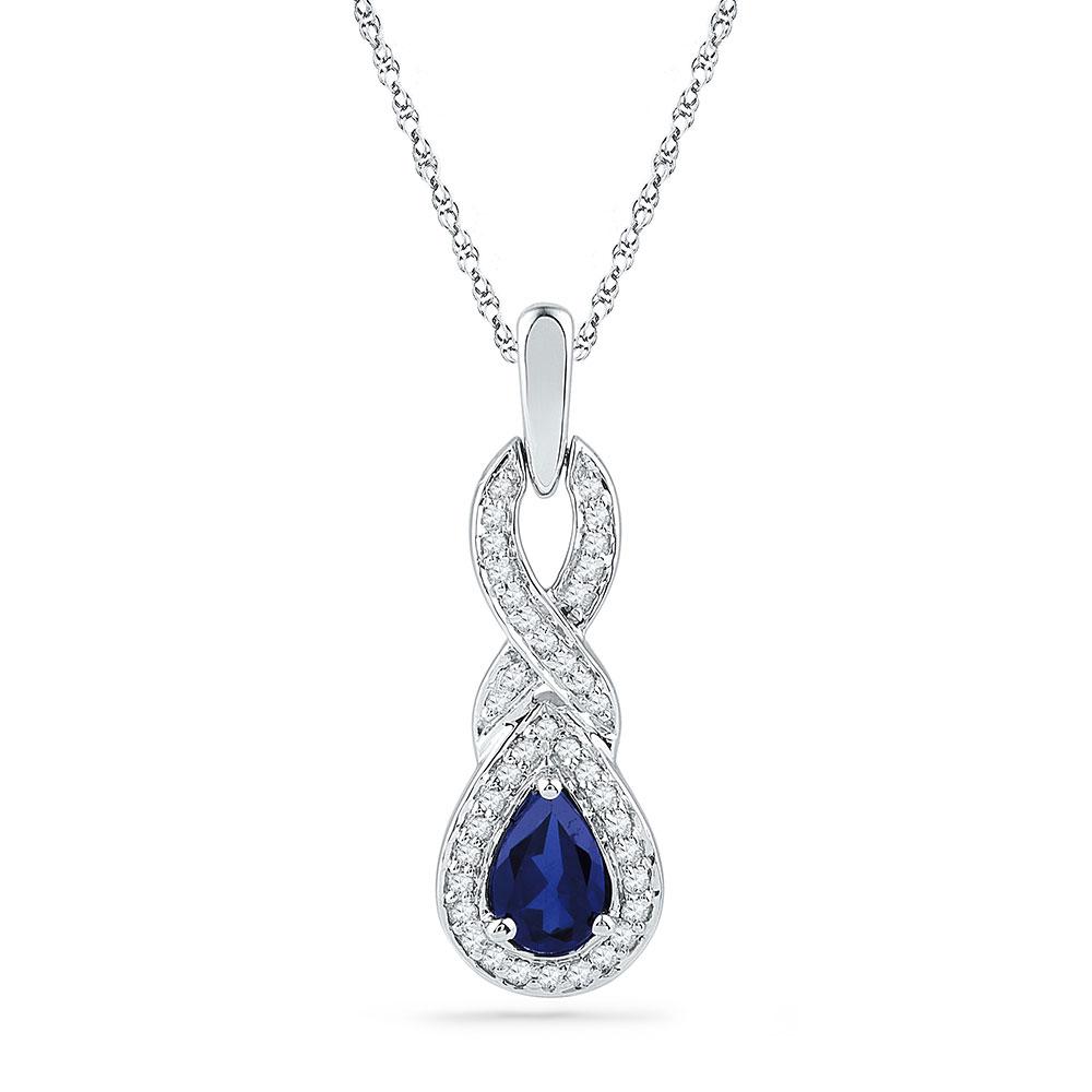GND Gemstone Fashion Pendant 10kt White Gold Womens Pear Lab-Created Blue Sapphire Solitaire Pendant 5/8 Cttw