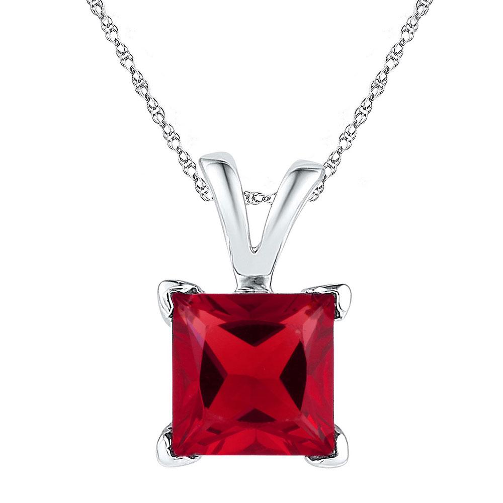 GND Gemstone Fashion Pendant 10kt White Gold Womens Princess Lab-Created Ruby Solitaire Pendant 1-1/3 Cttw