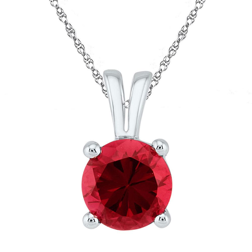 GND Gemstone Fashion Pendant 10kt White Gold Womens Round Lab-Created Ruby Solitaire Pendant 1-1/3 Cttw