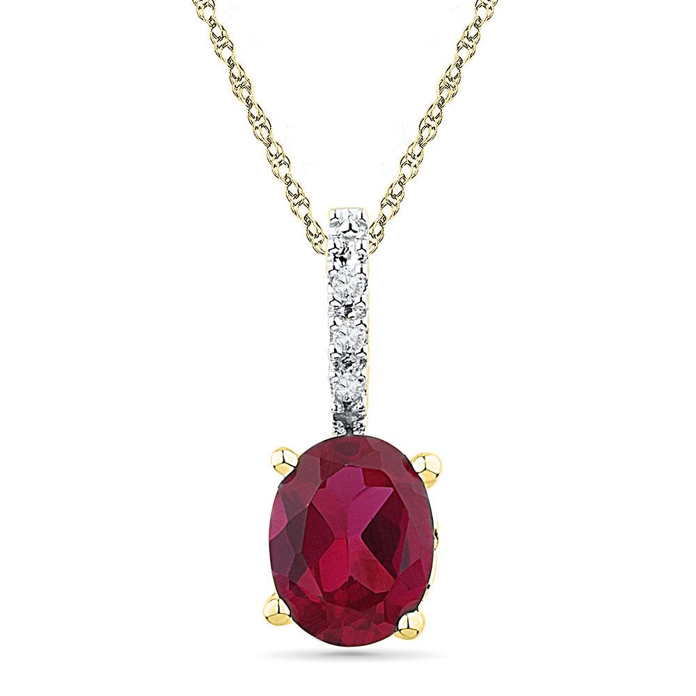 GND Gemstone Fashion Pendant 10kt Yellow Gold Womens Oval Lab-Created Ruby Solitaire Diamond Pendant 1 Cttw