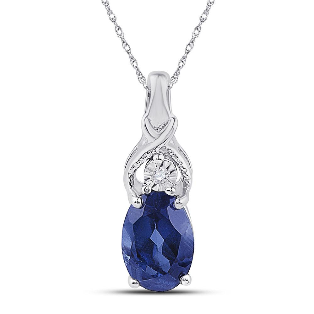 GND Gemstone Fashion Pendant Sterling Silver Womens Oval Lab-Created Blue Sapphire Solitaire Diamond Pendant 7/8 Cttw