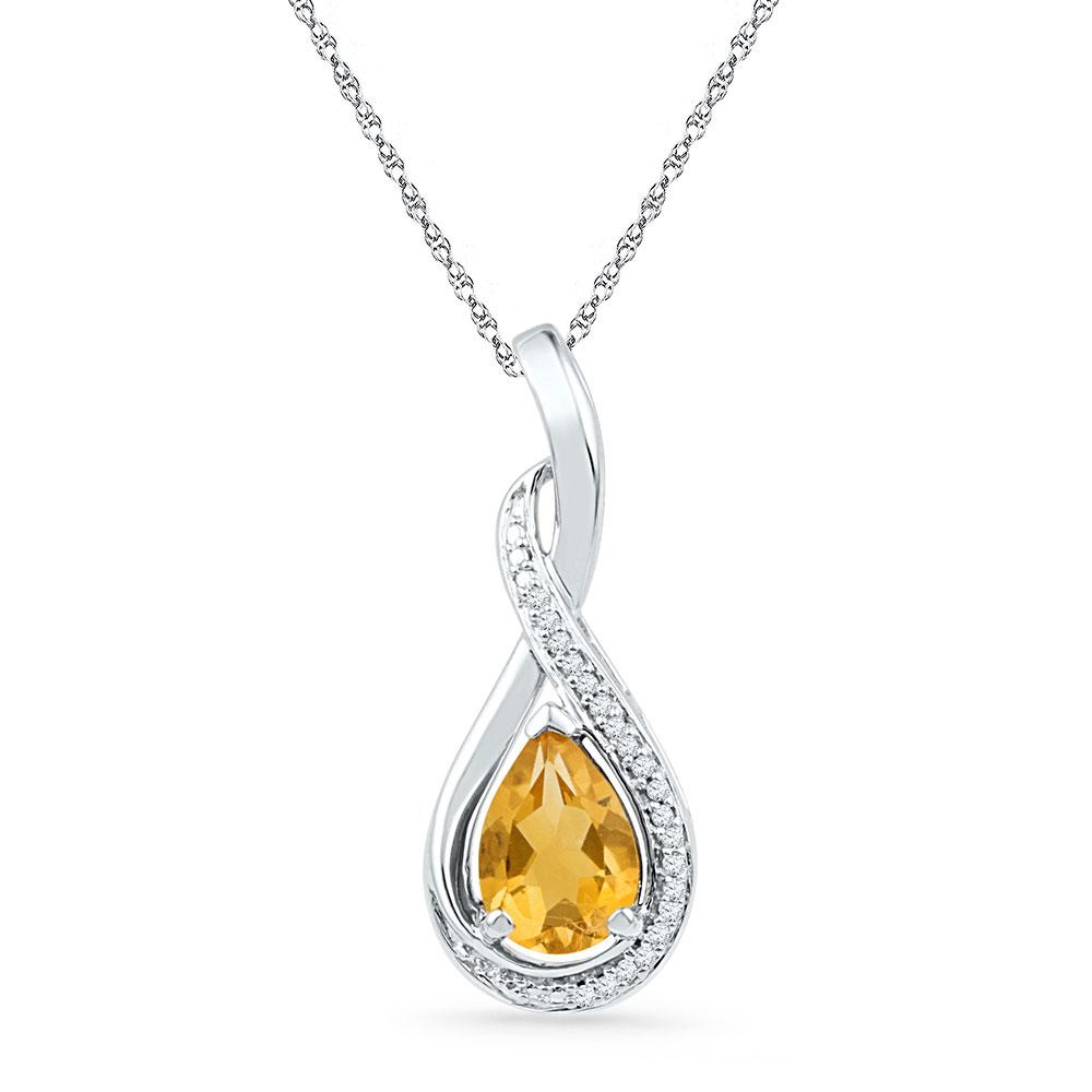 GND Gemstone Fashion Pendant Sterling Silver Womens Oval Lab-Created Citrine Solitaire Diamond Frame Twist Pendant 1 Cttw