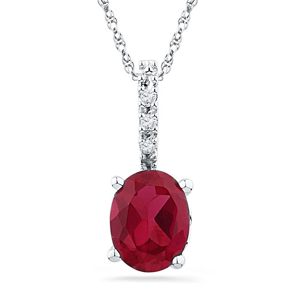 GND Gemstone Fashion Pendant Sterling Silver Womens Oval Lab-Created Ruby Solitaire Pendant 1 Cttw