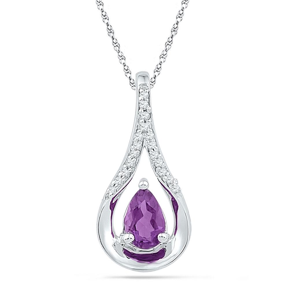 GND Gemstone Fashion Pendant Sterling Silver Womens Pear Lab-Created Amethyst Solitaire Diamond Teardrop Pendant 1/2 Cttw