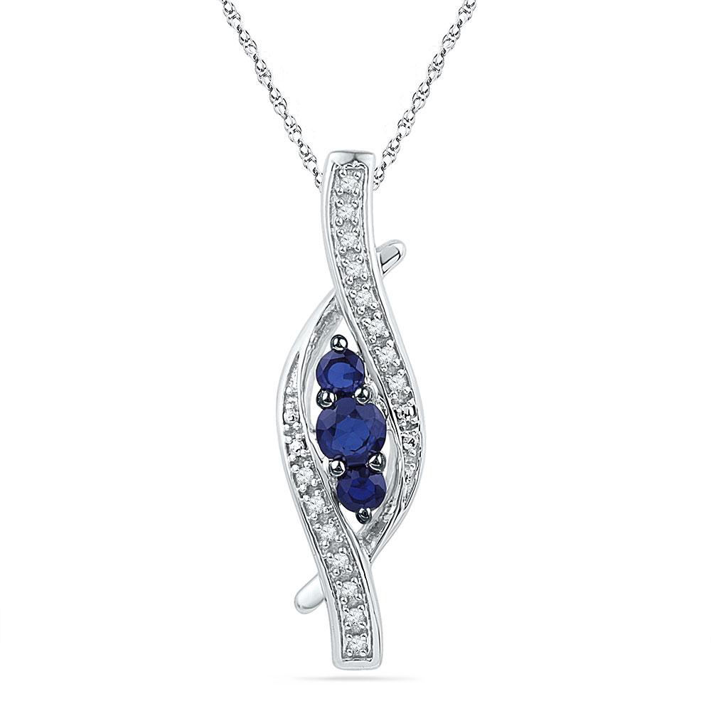 GND Gemstone Fashion Pendant Sterling Silver Womens Round Lab-Created Blue Sapphire Diamond Pendant 1/20 Cttw