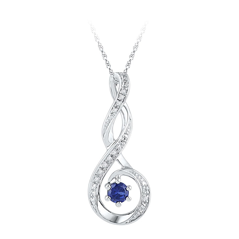 GND Gemstone Fashion Pendant Sterling Silver Womens Round Lab-Created Blue Sapphire Fashion Pendant 1/4 Cttw