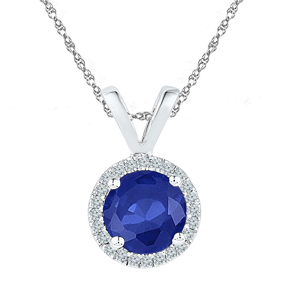 GND Gemstone Fashion Pendant Sterling Silver Womens Round Lab-Created Blue Sapphire Solitaire Pendant 1/10 Cttw