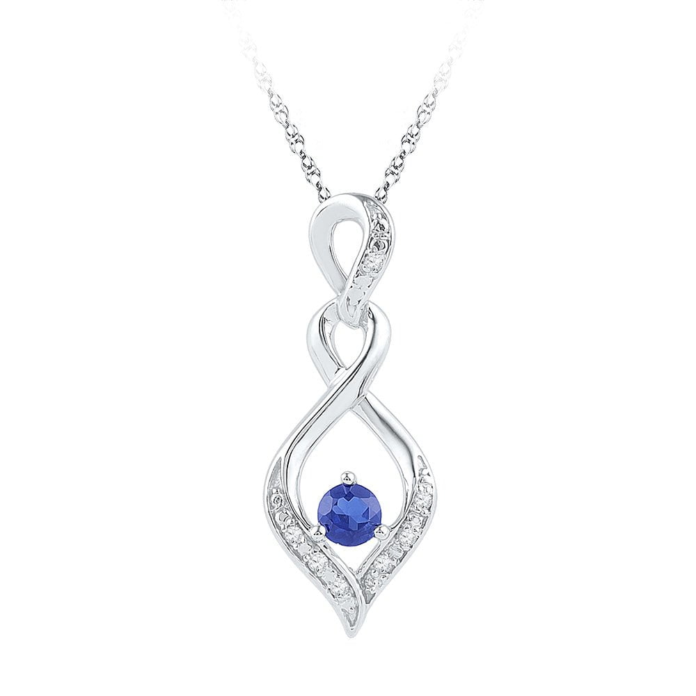 GND Gemstone Fashion Pendant Sterling Silver Womens Round Lab-Created Blue Sapphire Solitaire Pendant 1/5 Cttw