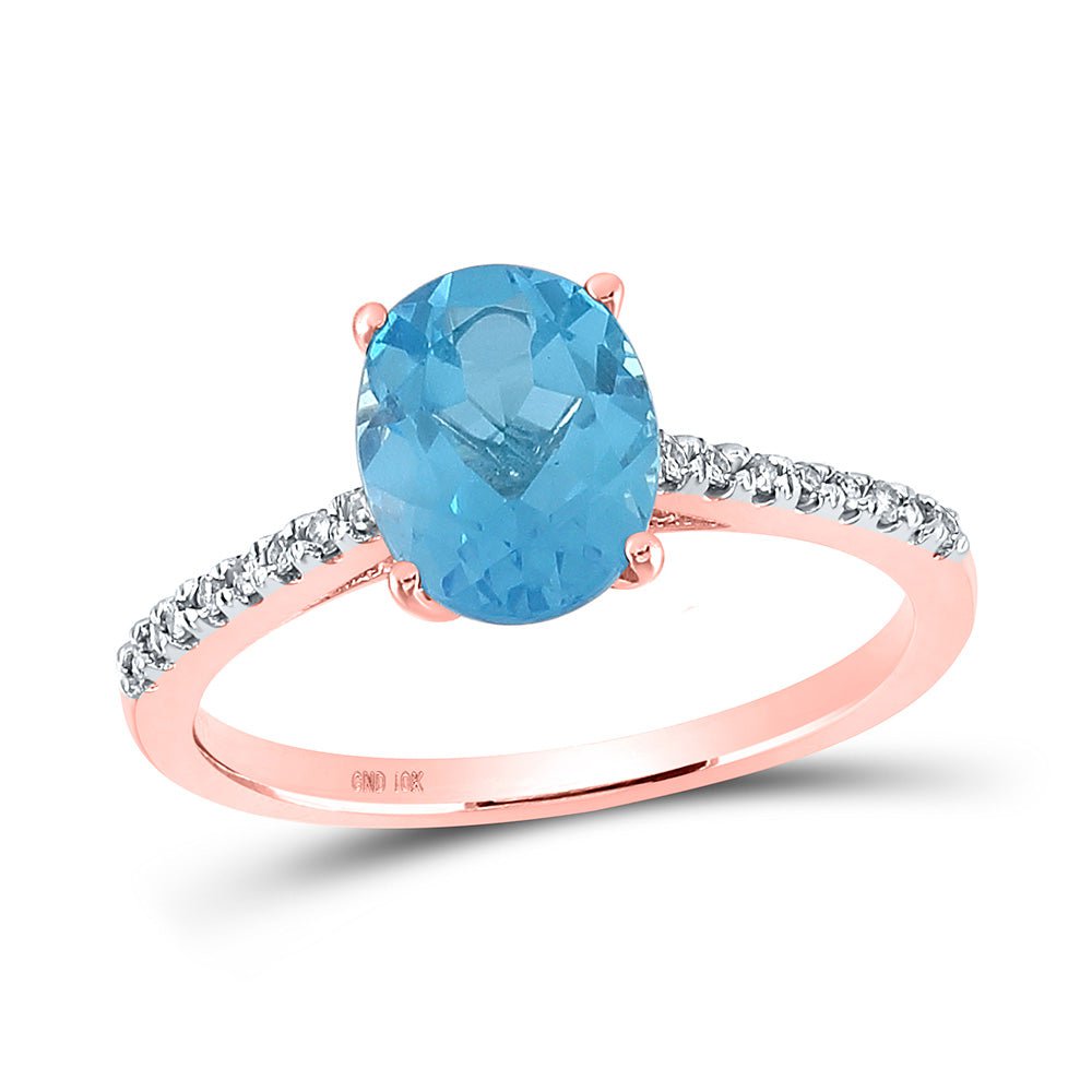 GND Gemstone Fashion Ring 10kt Rose Gold Womens Oval Lab-Created Blue Topaz Solitaire Ring 2-1/3 Cttw
