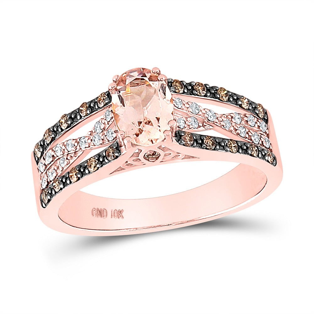 GND Gemstone Fashion Ring 10kt Rose Gold Womens Oval Morganite Diamond Solitaire Ring 3/4 Cttw