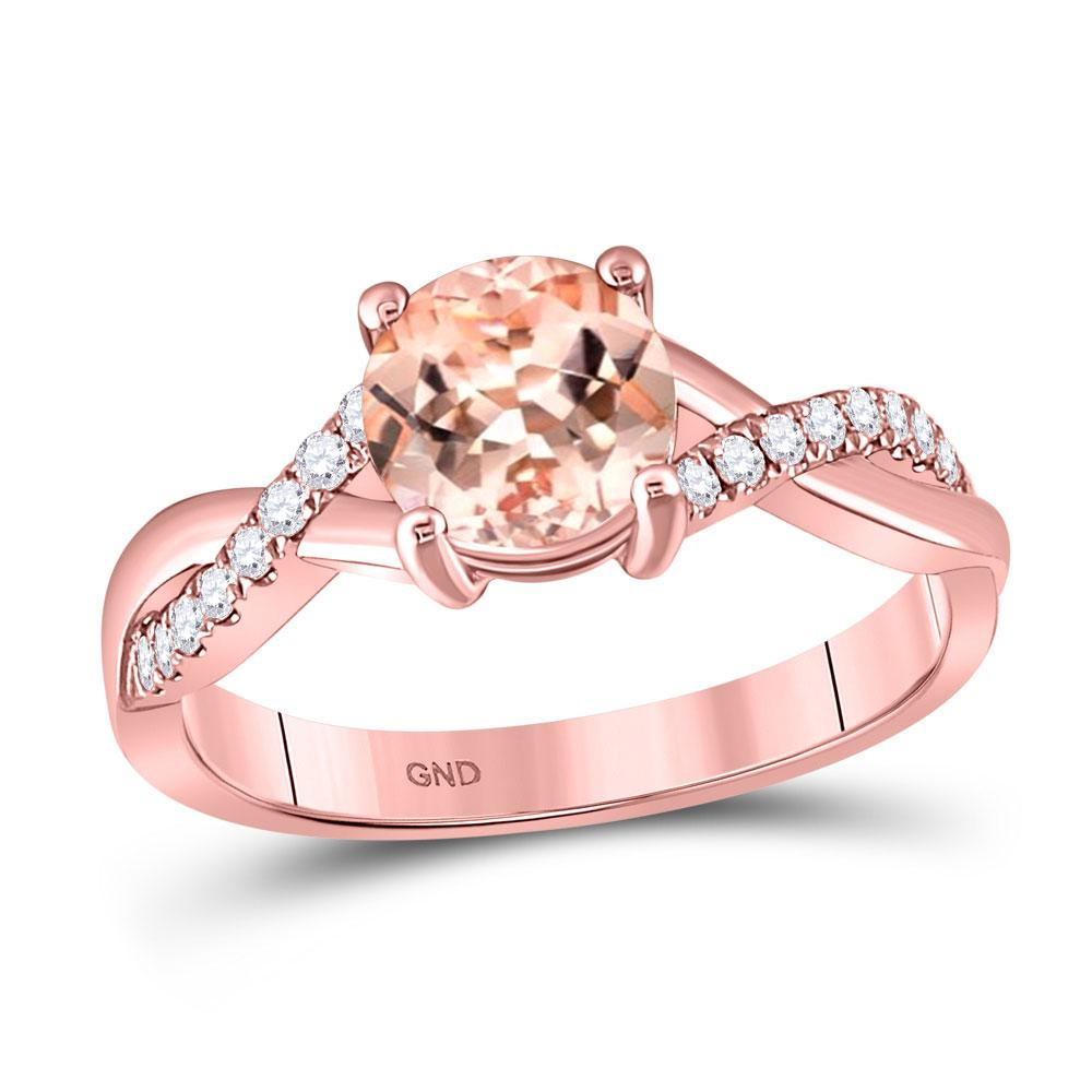 GND Gemstone Fashion Ring 10kt Rose Gold Womens Round Morganite Solitaire Ring 1-1/3 Cttw