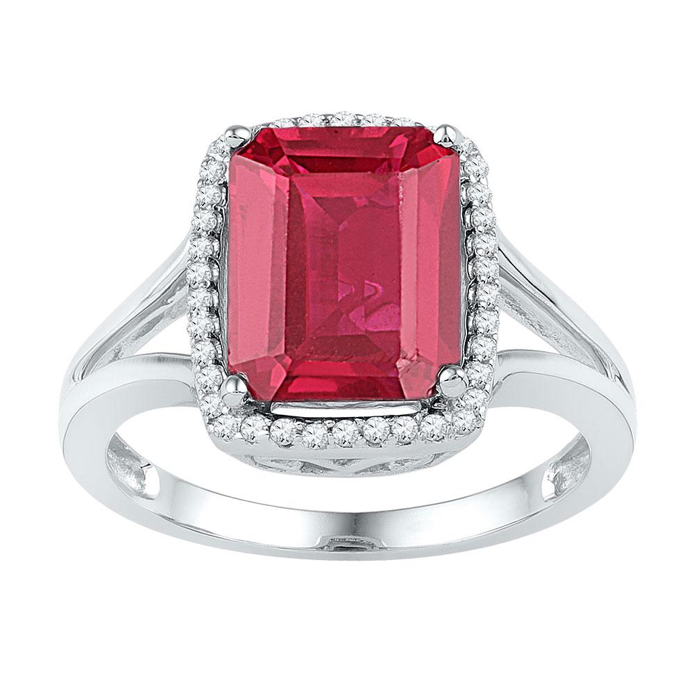 GND Gemstone Fashion Ring 10kt White Gold Womens Emerald Lab-Created Ruby Solitaire Diamond Ring 4-5/8 Cttw