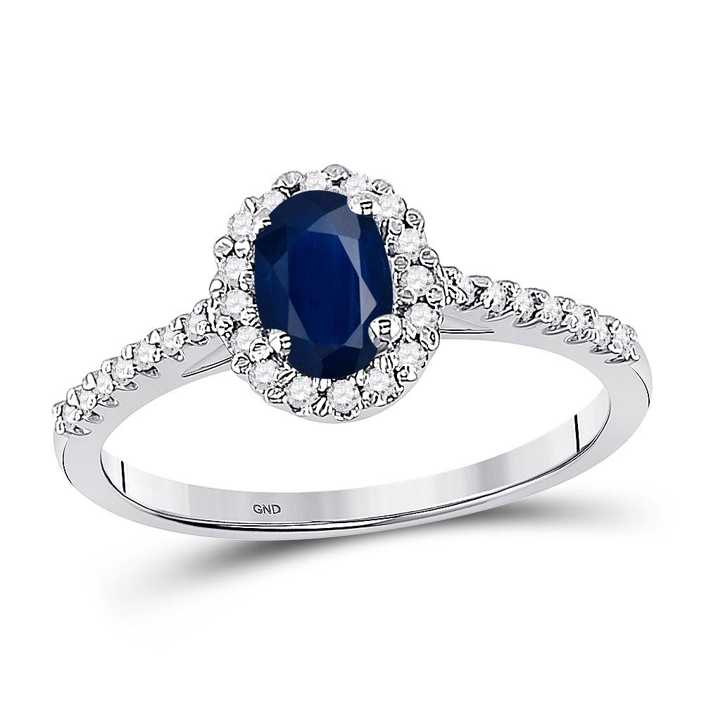 GND Gemstone Fashion Ring 10kt White Gold Womens Oval Lab-Created Blue Sapphire Solitaire Ring 3/4 Cttw