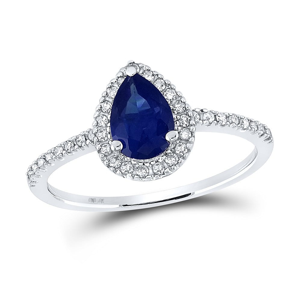 GND Gemstone Fashion Ring 10kt White Gold Womens Pear Lab-Created Blue Sapphire Solitaire Ring 1 Cttw