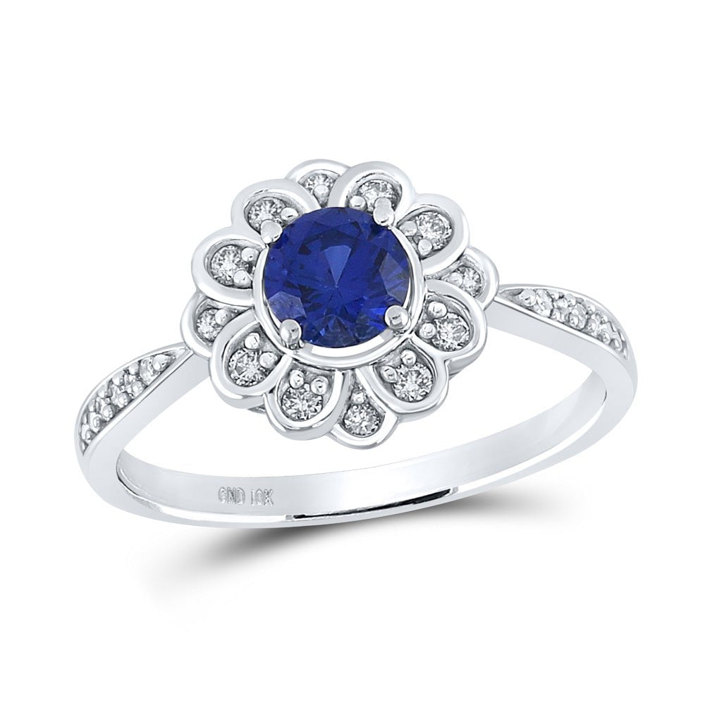 GND Gemstone Fashion Ring 10kt White Gold Womens Round Lab-Created Blue Sapphire Fashion Ring 7/8 Cttw