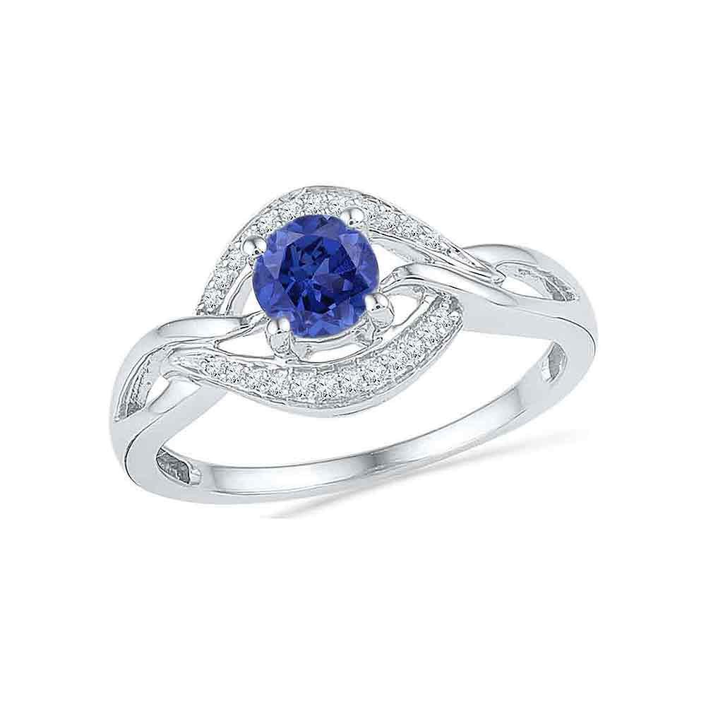 GND Gemstone Fashion Ring 10kt White Gold Womens Round Lab-Created Blue Sapphire Solitaire Woven Ring 5/8 Cttw