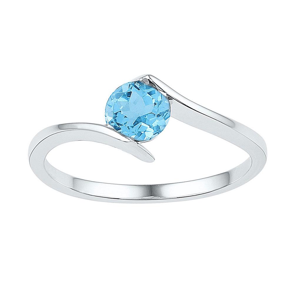 GND Gemstone Fashion Ring 10kt White Gold Womens Round Lab-Created Blue Topaz Solitaire Ring 7/8 Cttw