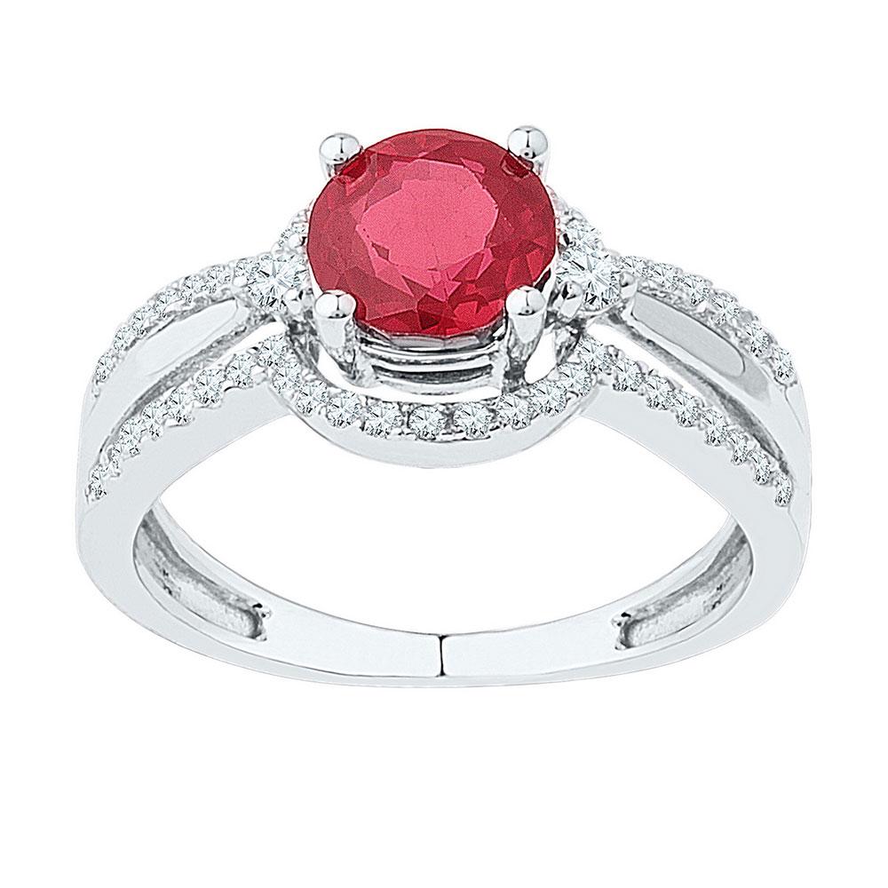 GND Gemstone Fashion Ring 10kt White Gold Womens Round Lab-Created Ruby Solitaire Ring 2 Cttw