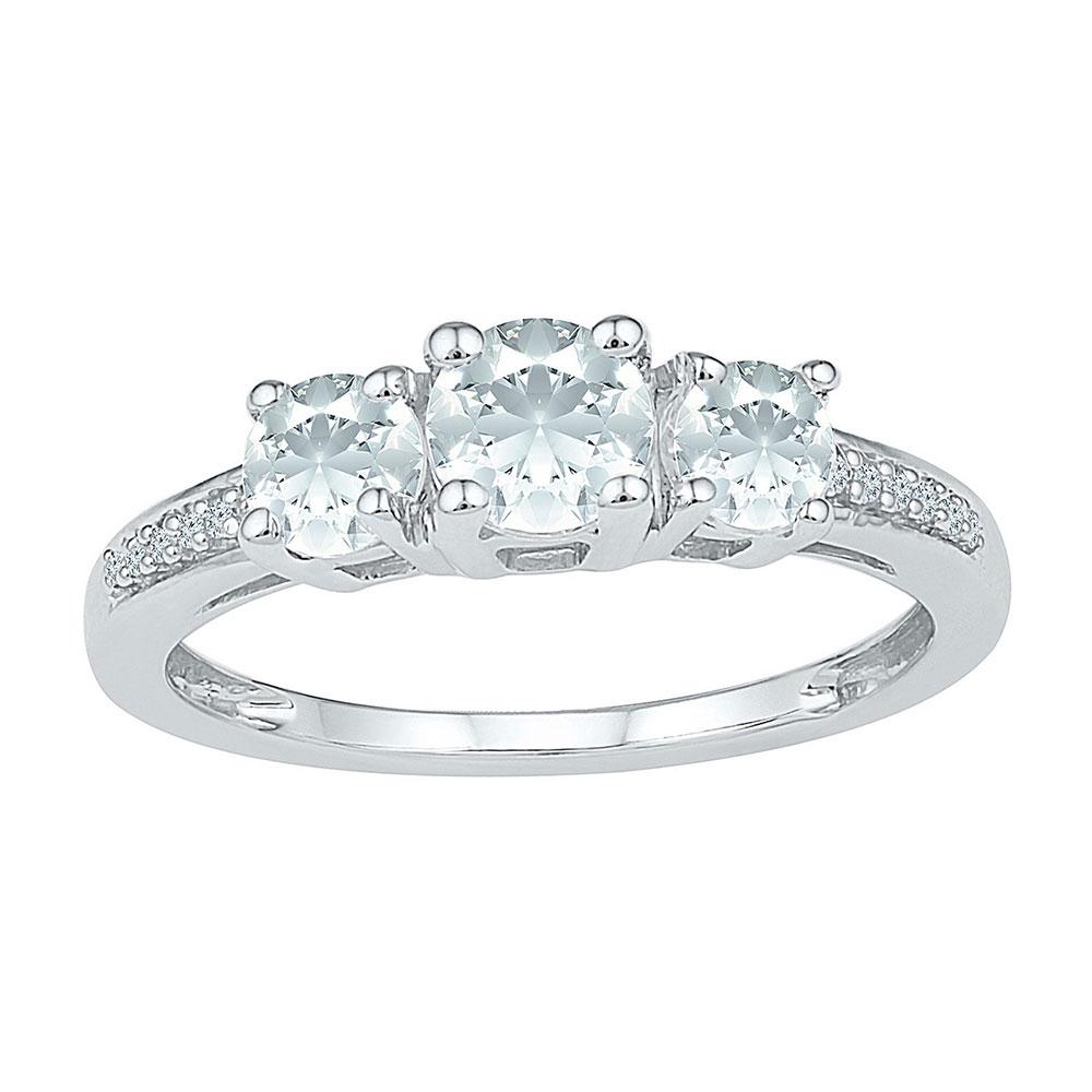 GND Gemstone Fashion Ring 10kt White Gold Womens Round Lab-Created White Sapphire 3-stone Ring 1-3/8 Cttw