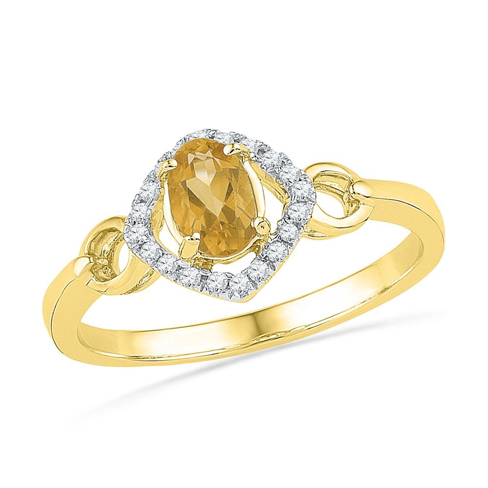 GND Gemstone Fashion Ring 10kt Yellow Gold Womens Oval Lab-Created Citrine Solitaire Diamond Ring 1/2 Cttw